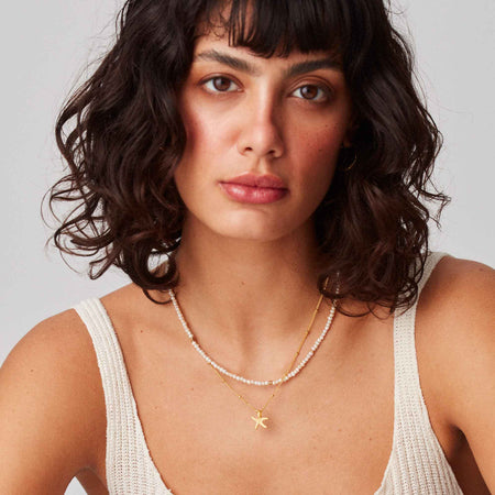 Gold Starfish Necklace With Bead Chain
